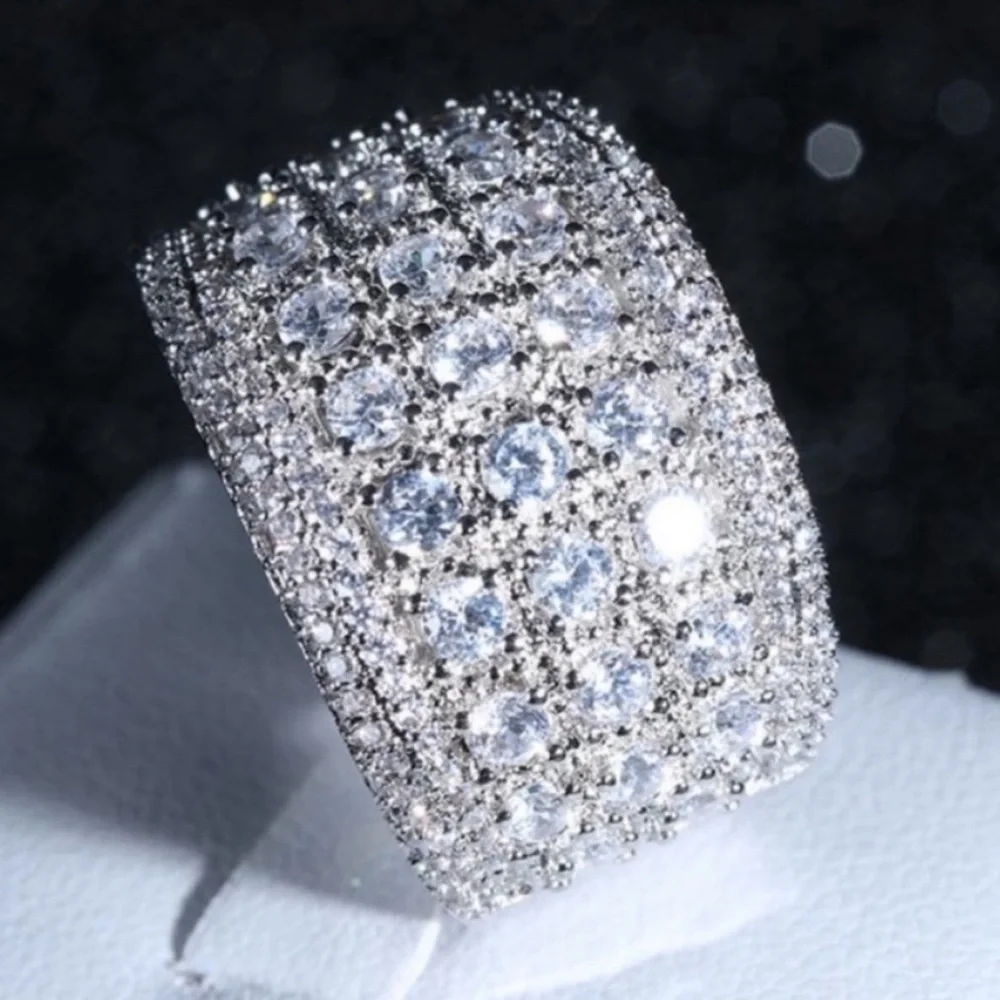 NEW WIDE 925 STERLING SILVER DIAMOND RING, CUTE RING, SHINY RING. - Picture 5 of 7